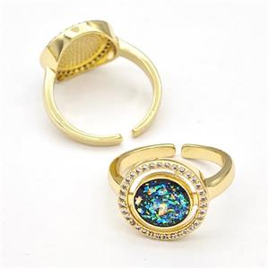 Copper Rings Pave Fire Opal Zirconia Circle 18K Gold Plated, approx 14mm, 18mm dia