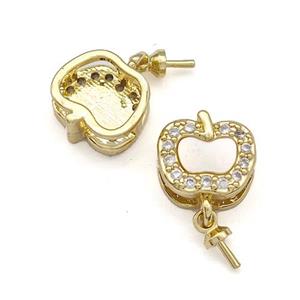 Copper Apple Bail Pave Shell Zirconia 18K Gold Plated, approx 9mm
