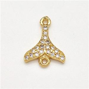 Copper Shark-tail Connector Pave Zirconia Gold Plated, approx 10mm