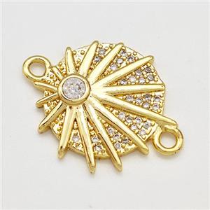 Copper Sun Charms Connector Pave Zircon Gold Plated, approx 18mm