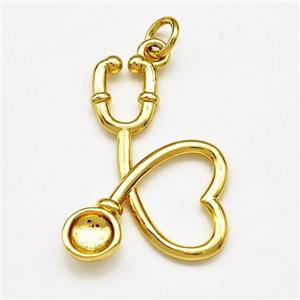 Medical Charms Copper Stethoscope Pendant Gold Plated, approx 18-24mm