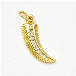Horn Charms Copper Pendant Pave Zircon Gold Plated, approx 6-15mm