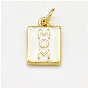 MOM Charms Copper Rectangle Pendant White Enamel Gold Plated, approx 10-12mm