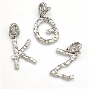 Copper Alphabet Pendant Pave Zircon Mixed Letters Platinum Plated, approx 10-16mm, 5-8mm