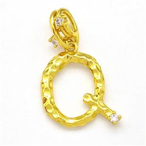 Copper Letter-Q Pendant Pave Zircon Gold Plated, approx 10-16mm, 5-8mm