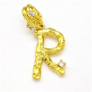 Copper Letter-R Pendant Pave Zircon Gold Plated, approx 10-16mm, 5-8mm