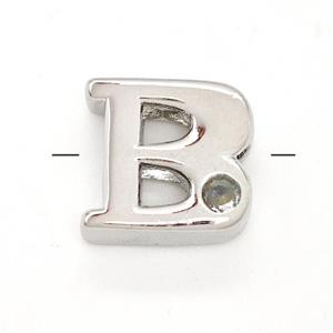 Copper Letter-B Beads Pave Zircon Platinum Plated, approx 6-12mm