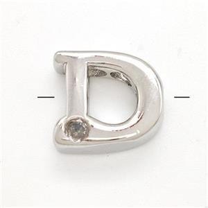 Copper Letter-D Beads Pave Zircon Platinum Plated, approx 6-12mm