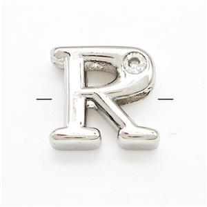 Copper Letter-R Beads Pave Zircon Platinum Plated, approx 6-12mm