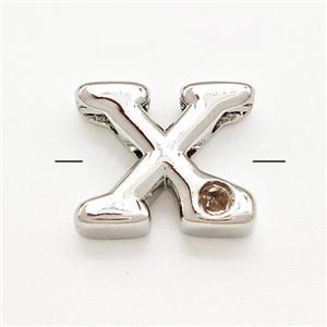 Copper Letter-X Beads Pave Zircon Platinum Plated, approx 6-12mm