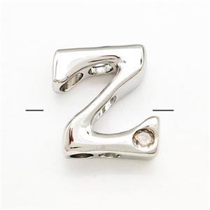 Copper Letter-Z Beads Pave Zircon Platinum Plated, approx 6-12mm