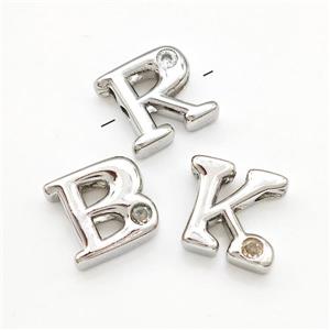 Copper Letters Beads Pave Zircon Mixed Alpabet Platinum Plated, approx 6-12mm