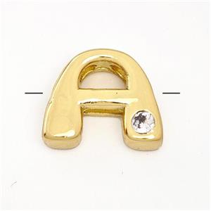 Copper Letter-A Beads Pave Zircon Gold Plated, approx 6-12mm