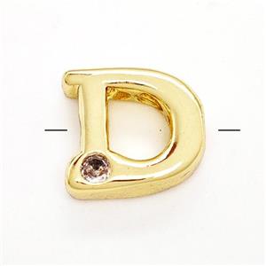 Copper Letter-D Beads Pave Zircon Gold Plated, approx 6-12mm