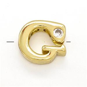 Copper Letter-G Beads Pave Zircon Gold Plated, approx 6-12mm