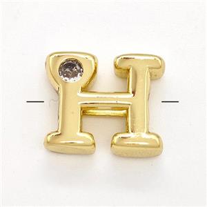 Copper Letter-H Beads Pave Zircon Gold Plated, approx 6-12mm