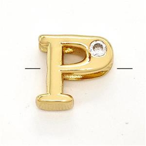 Copper Letter-P Beads Pave Zircon Gold Plated, approx 6-12mm