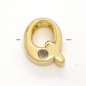 Copper Letter-Q Beads Pave Zircon Gold Plated, approx 6-12mm