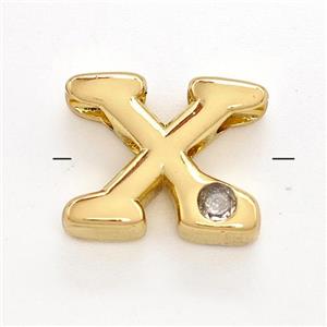 Copper Letter-X Beads Pave Zircon Gold Plated, approx 6-12mm