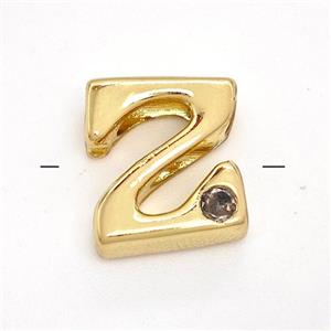 Copper Letter-Z Beads Pave Zircon Gold Plated, approx 6-12mm