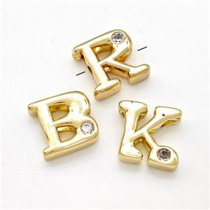 Copper Letters Beads Pave Zircon Mixed Alphabet Gold Plated, approx 6-12mm