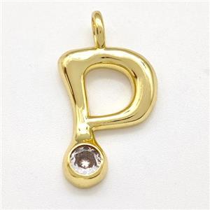 Copper Letter-P Pendant Pave Zircon Gold Plated, approx 15-18mm
