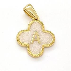 Copper Clover Pendant Letter-A Painted Gold Plated, approx 15mm