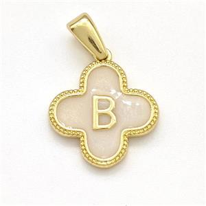 Copper Clover Pendant Letter-B Painted Gold Plated, approx 15mm
