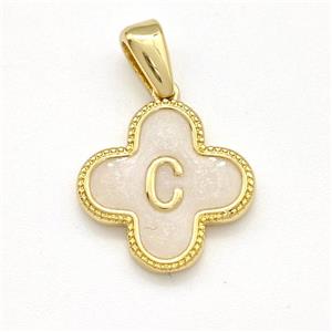 Copper Clover Pendant Letter-C Painted Gold Plated, approx 15mm