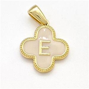 Copper Clover Pendant Letter-E Painted Gold Plated, approx 15mm