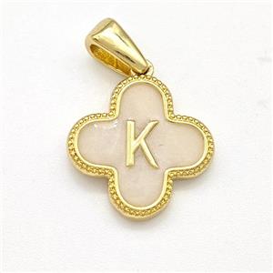 Copper Clover Pendant Letter-K Painted Gold Plated, approx 15mm