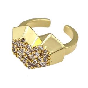 Copper Heart Rings Micro Pave Zirconia Gold Plated, approx 14-19mm, 18mm dia
