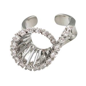 Copper Rings Pave Zircon Hollow Platinum Plated, approx 17-25mm, 18mm dia
