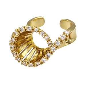 Copper Rings Pave Zircon Hollow Gold Plated, approx 17-25mm, 18mm dia