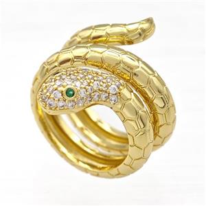 Copper Snake Rings Micro Pave Zirconia Gold Plated, approx 10-25mm, 18mm dia