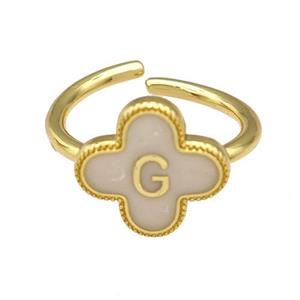Copper Clover Rings Letter-G Painted Gold Plated, approx 13mm, 18mm dia