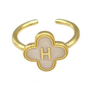 Copper Clover Rings Letter-H Painted Gold Plated, approx 13mm, 18mm dia