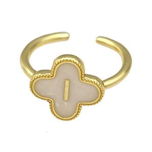 Copper Clover Rings Letter-I Painted Gold Plated, approx 13mm, 18mm dia