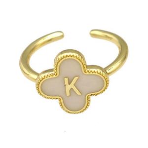 Copper Clover Rings Letter-K Painted Gold Plated, approx 13mm, 18mm dia