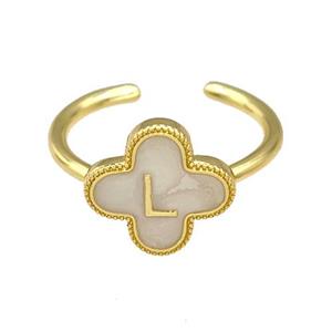 Copper Clover Rings Letter-L Painted Gold Plated, approx 13mm, 18mm dia