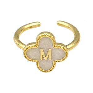 Copper Clover Rings Letter-M Painted Gold Plated, approx 13mm, 18mm dia