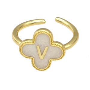 Copper Clover Rings Letter-V Painted Gold Plated, approx 13mm, 18mm dia