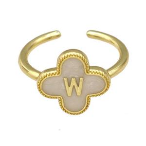 Copper Clover Rings Letter-W Painted Gold Plated, approx 13mm, 18mm dia
