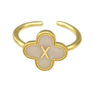Copper Clover Rings Letter-X Painted Gold Plated, approx 13mm, 18mm dia