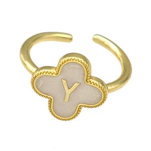 Copper Clover Rings Letter-Y Painted Gold Plated, approx 13mm, 18mm dia