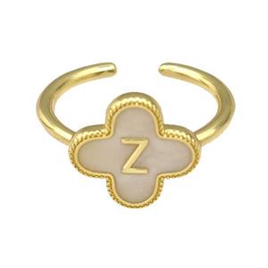 Copper Clover Rings Letter-Z Painted Gold Plated, approx 13mm, 18mm dia