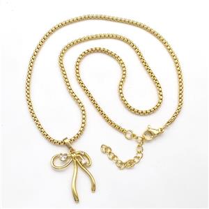 Copper Necklaces Bow Pave Zircon Gold Plated, approx 18-22mm, 2mm, 43-48cm length