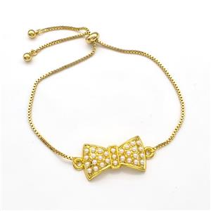 Copper Bow Bracelets Pave Pearlized Resin Adjustable Gold Plated, approx 15-26mm, 1.2mm, 24cm