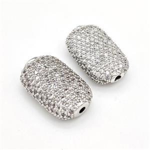Copper Rectangle Beads Micro Pave Zirconia Platinum Plated, approx 14-22mm
