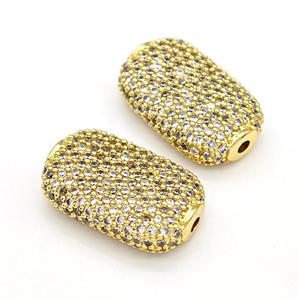 Copper Rectangle Beads Micro Pave Zirconia Gold Plated, approx 14-22mm